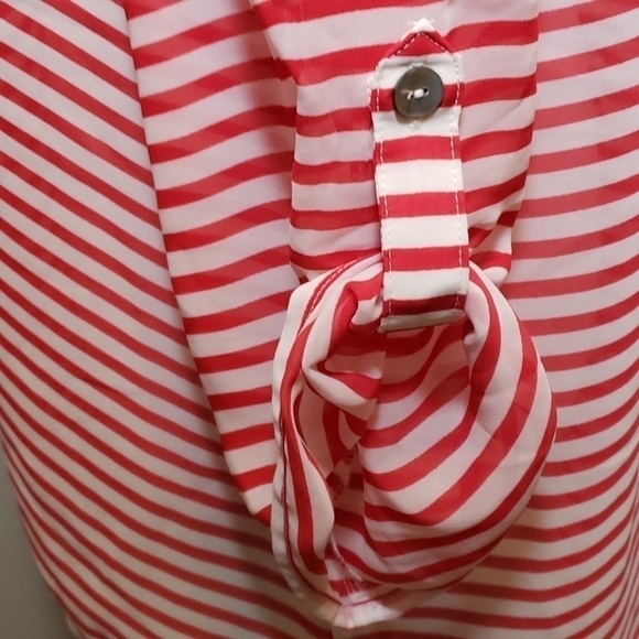 Chicos Hi-lo Sheer Striped 3/4 Sleeve Blouse 2 EUC - Picture 4 of 8